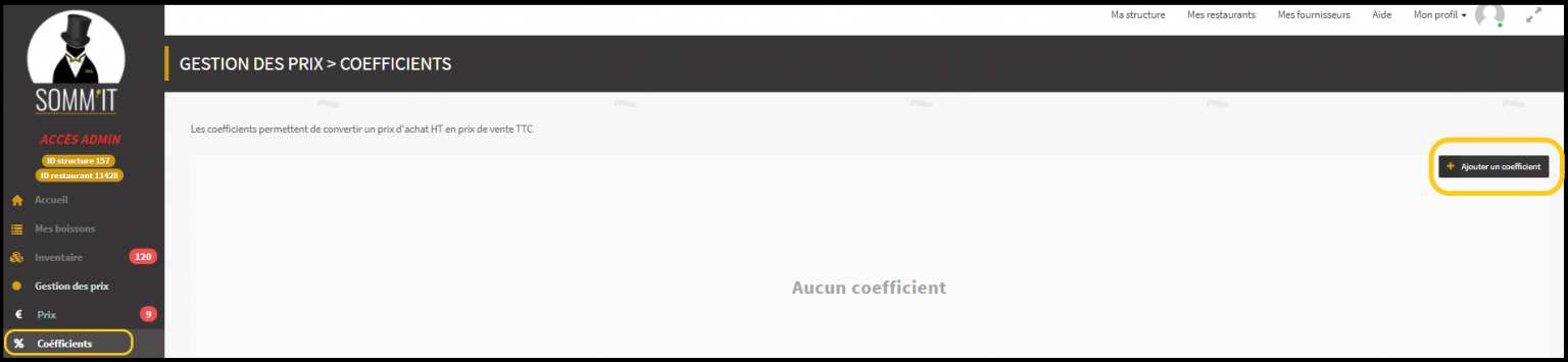 Créer des coefficients SOMM’IT