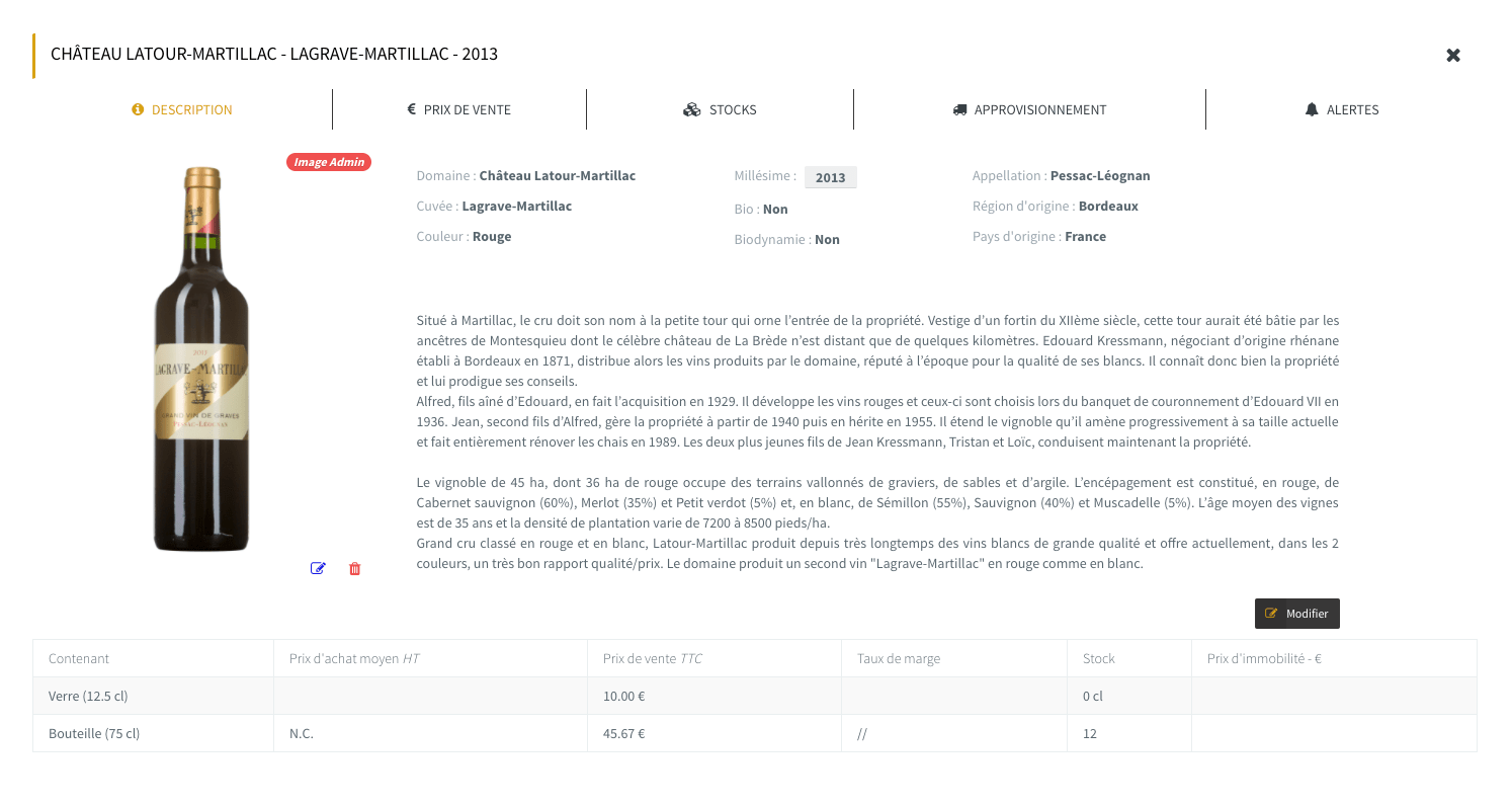 Fiche technique d’un vin disponible dans l’outil SOMM’IT