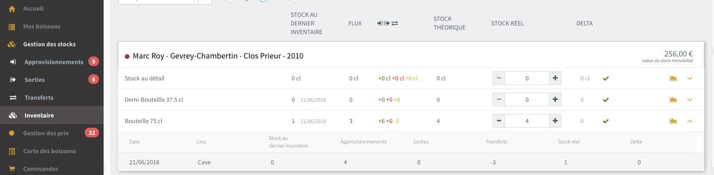 Gestion des stocks inventaire depuis la plateforme SOMM'IT