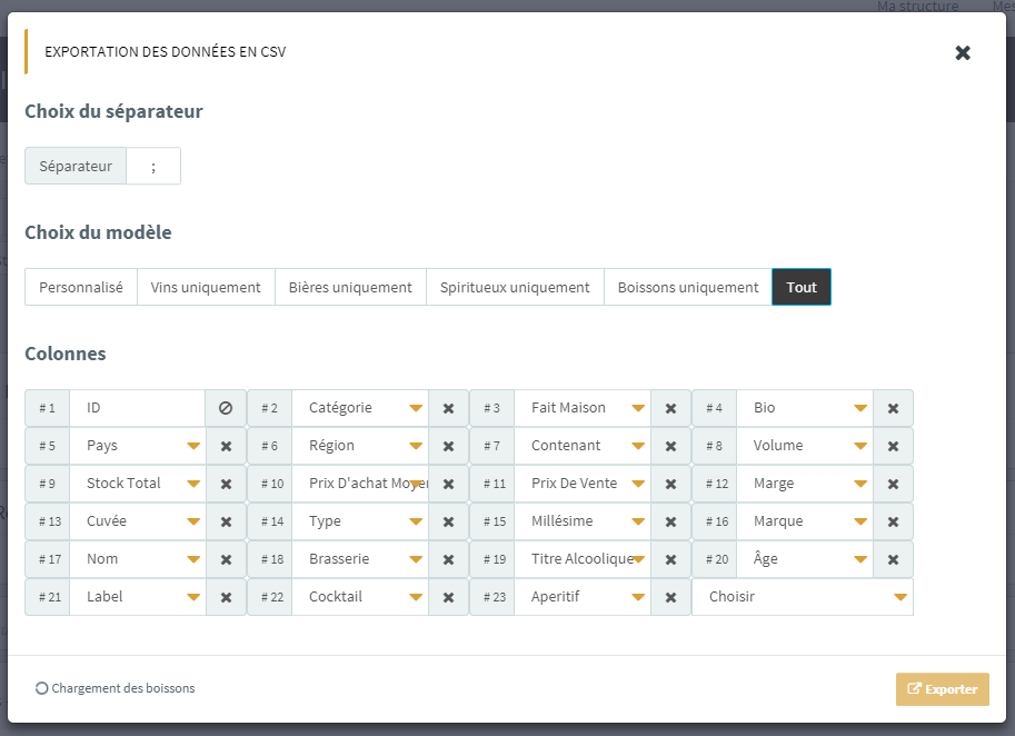 personnalisez vos exports de stocks