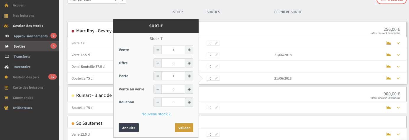 Gestion des stocks - Sorties depuis la plateforme SOMM'IT